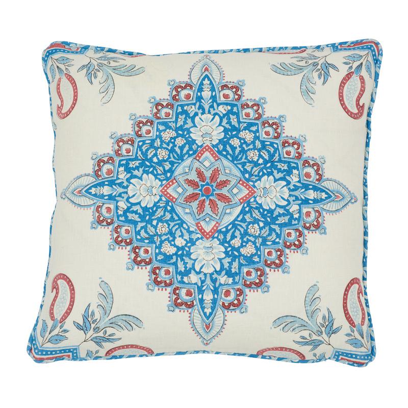 Schumacher Red & Blue 18" x 18" Montecito Medallion Pillow