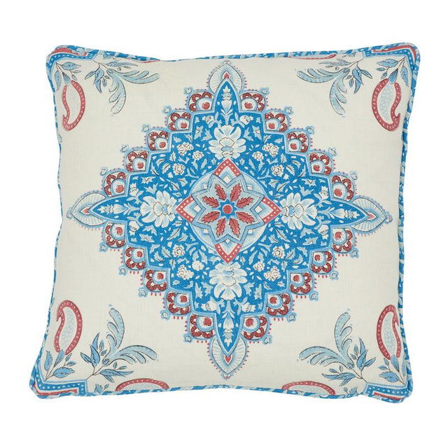 Schumacher Red & Blue 18" x 18" Montecito Medallion Pillow