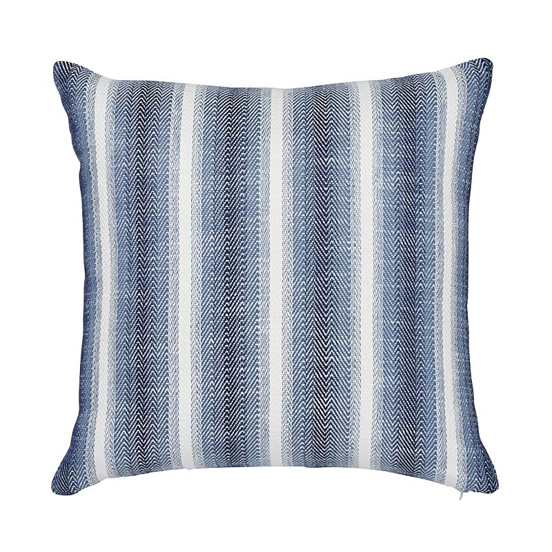 Schumacher Colada Stripe Indoor/Outdoor Blue & White 18" x 18" Pillow