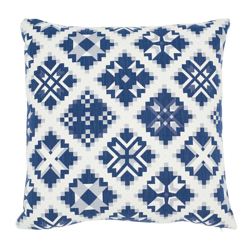 Schumacher Indigo 20" x 20" Tristan Patchwork Pillow