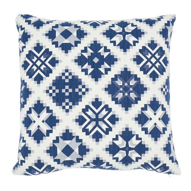 Schumacher Indigo 20" x 20" Tristan Patchwork Pillow