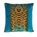 Schumacher Peacock & Olive 18" x 18" Jokhang Tiger Velvet Pillow