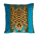 Schumacher Peacock & Olive 18" x 18" Jokhang Tiger Velvet Pillow