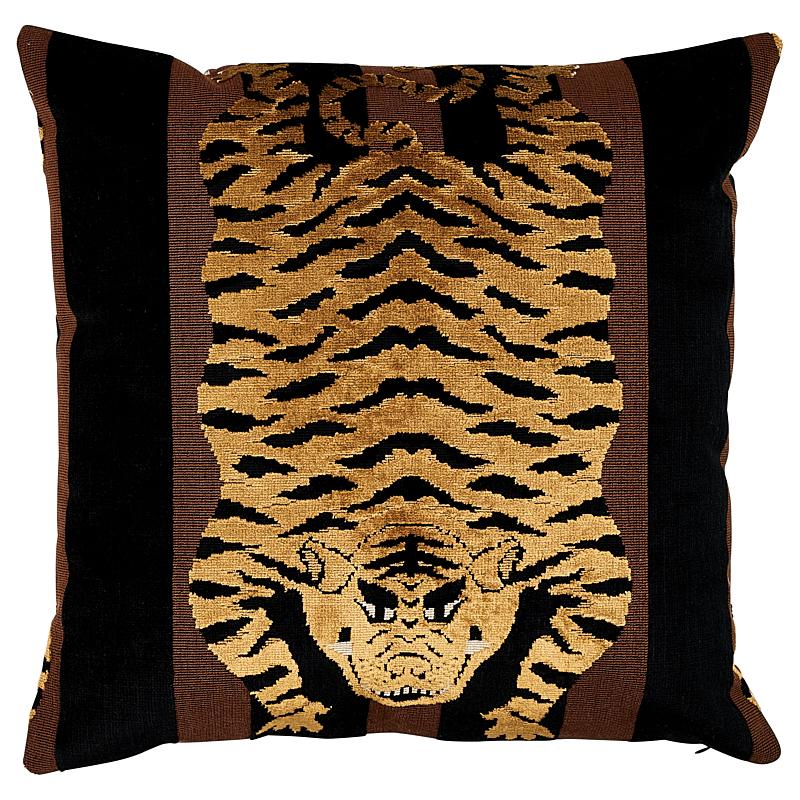 Schumacher Jokhang Tiger Velvet Brown & Black 18" x 18" Pillow