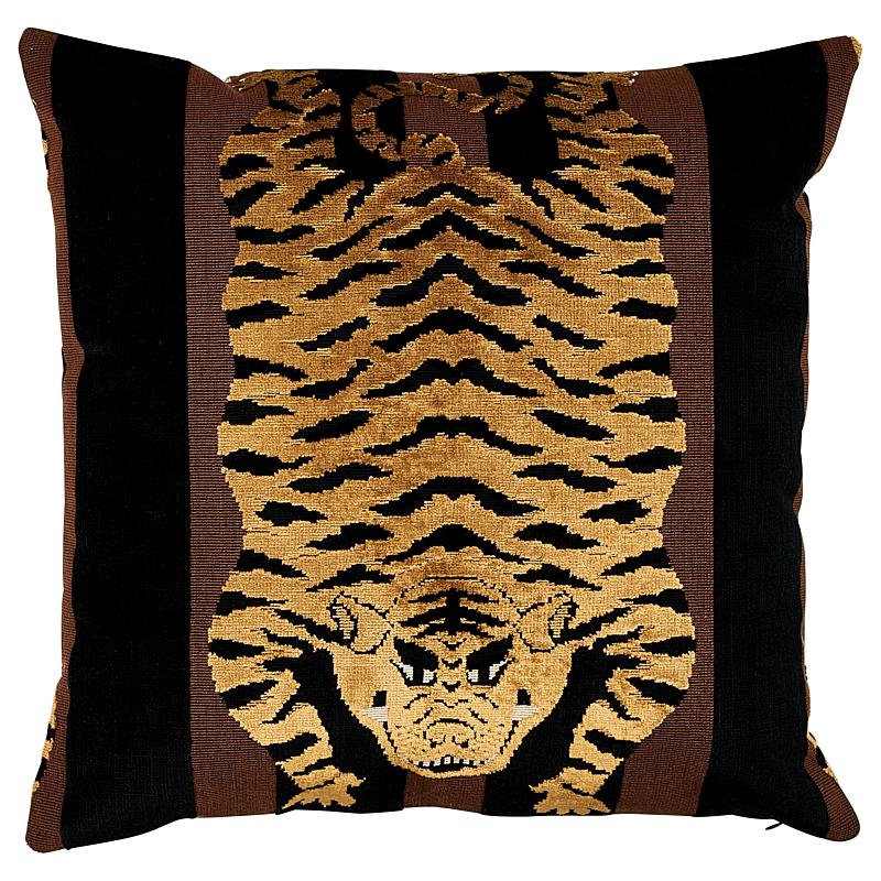 Schumacher Brown & Black 18" x 18" Jokhang Tiger Velvet Pillow