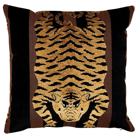 Schumacher Brown & Black 18" x 18" Jokhang Tiger Velvet Pillow