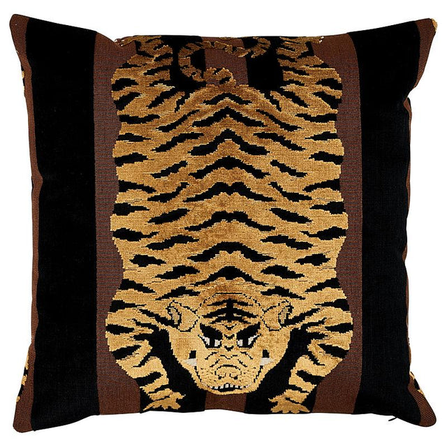 Schumacher Brown & Black 18" x 18" Jokhang Tiger Velvet Pillow