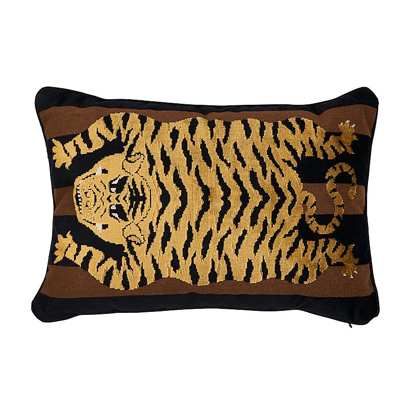 Schumacher Jokhang Tiger Velvet Brown & Black 20" x 14" Pillow