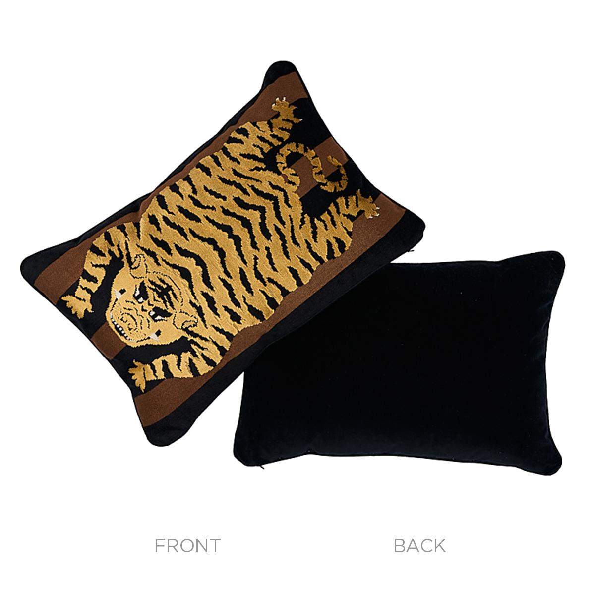 Schumacher Brown & Black 20" x 14" Jokhang Tiger Velvet Pillow