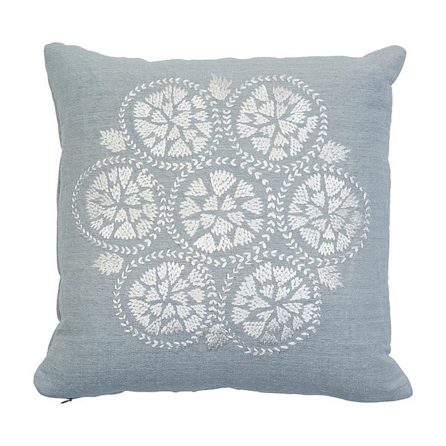 Schumacher Sky 16" x 16" Isla Hand Embroidery Pillow