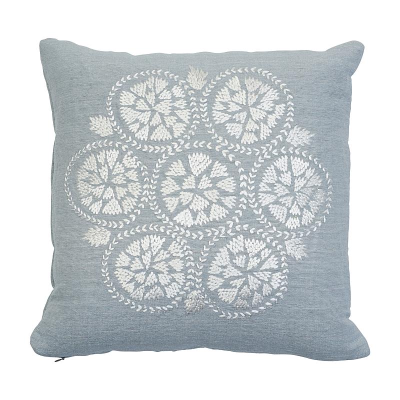 Schumacher Isla Hand Embroidery Sky 16" x 16" Pillow