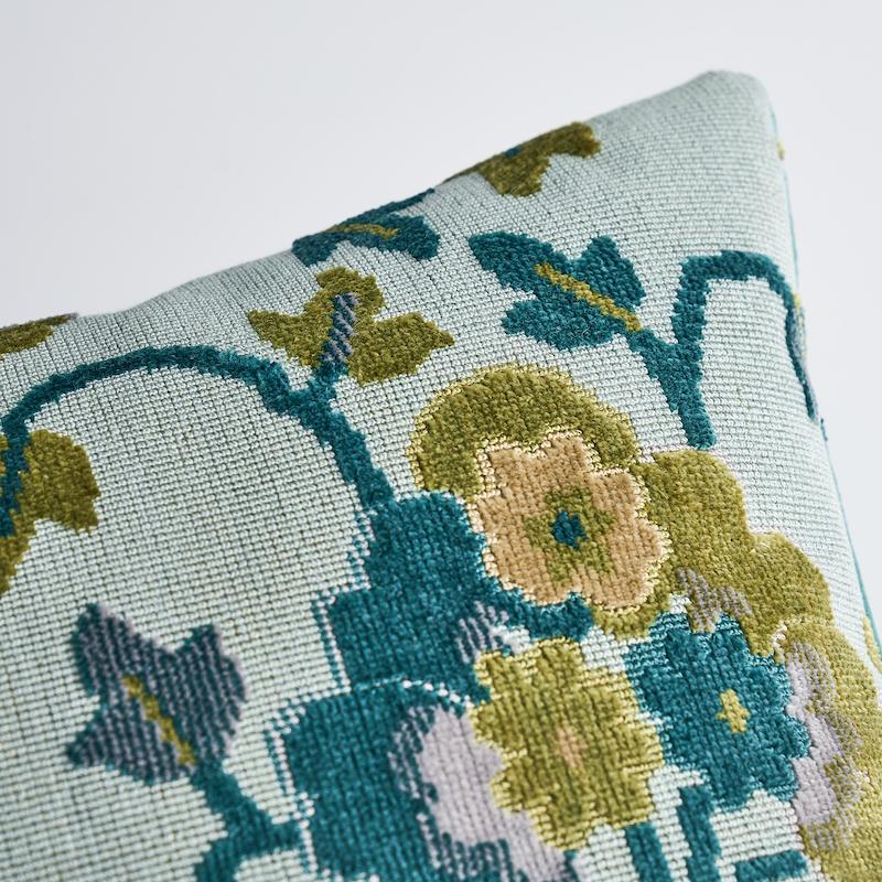 Schumacher Peacock & Celadon 24" x 12" Jennie Velvet Pillow