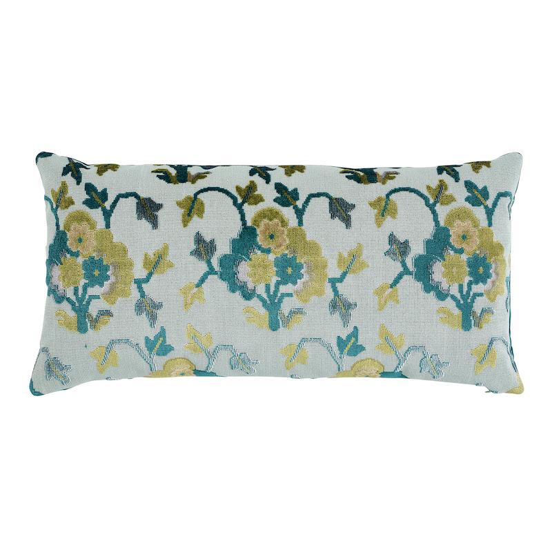 Schumacher Peacock & Celadon 24" x 12" Jennie Velvet Pillow