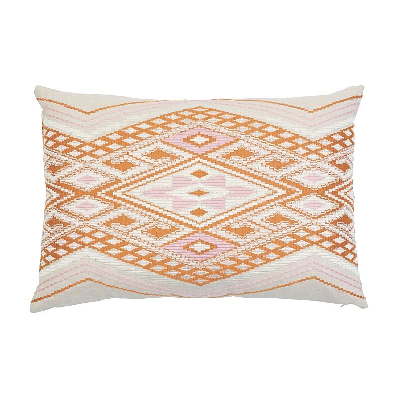 Schumacher Bayeta Embroidery Pink & Orange 24" x 16" Pillow