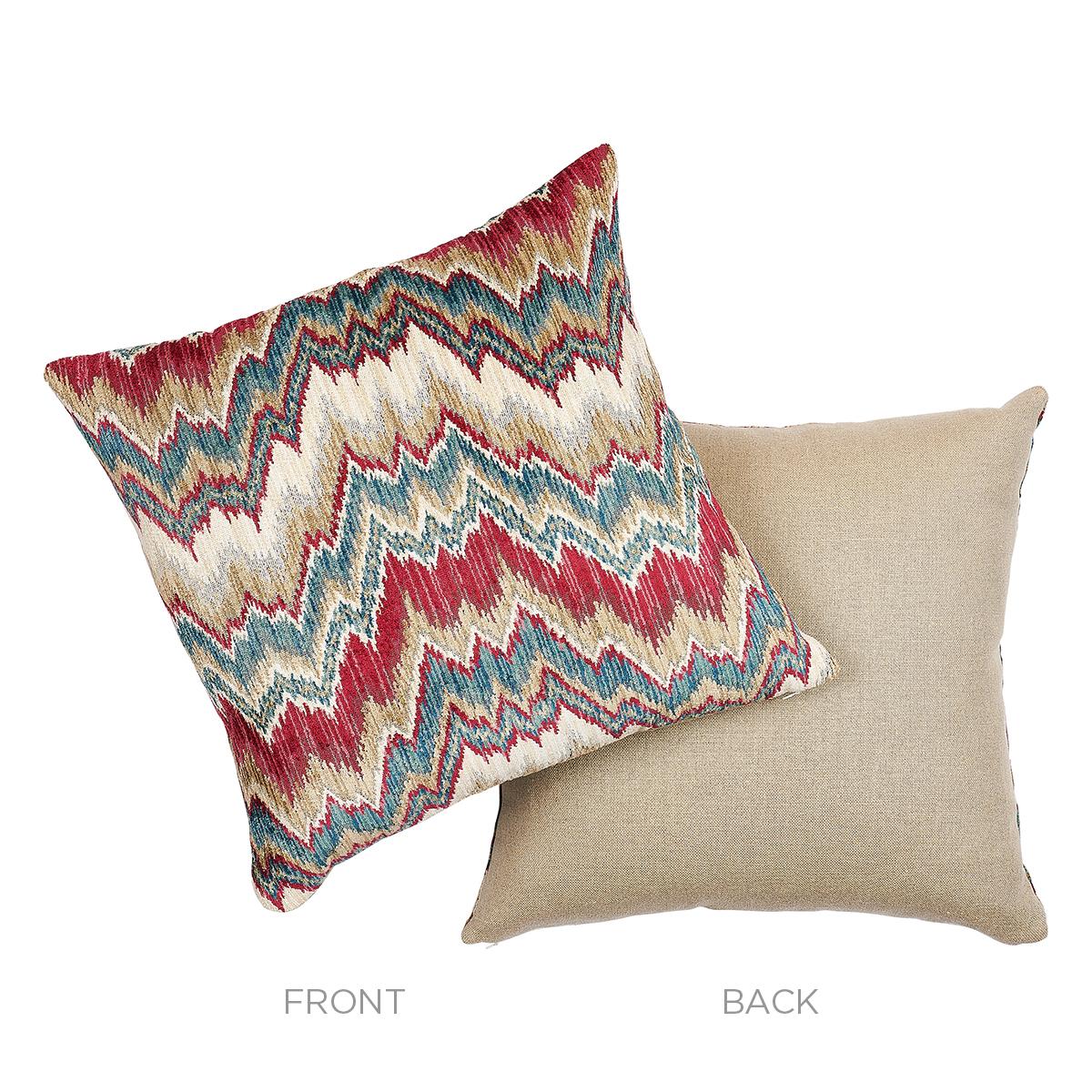 Schumacher Red & Peacock 22" x 22" Bezique Flamestitch Pillow