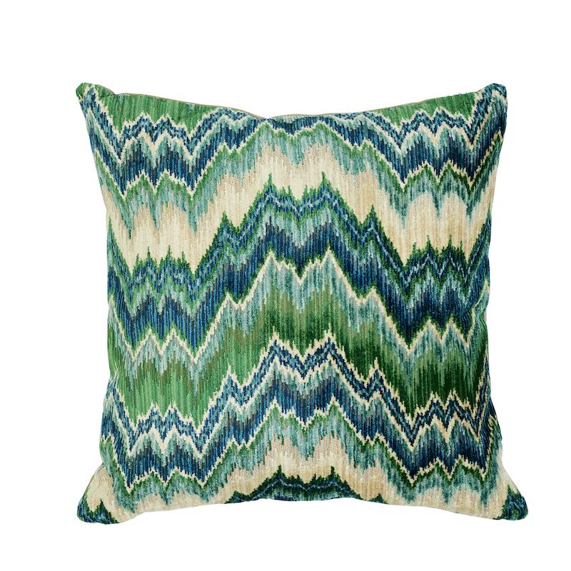 Schumacher Blue & Green 22" x 22" Bezique Flamestitch Pillow