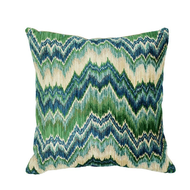 Schumacher Blue & Green 22" x 22" Bezique Flamestitch Pillow