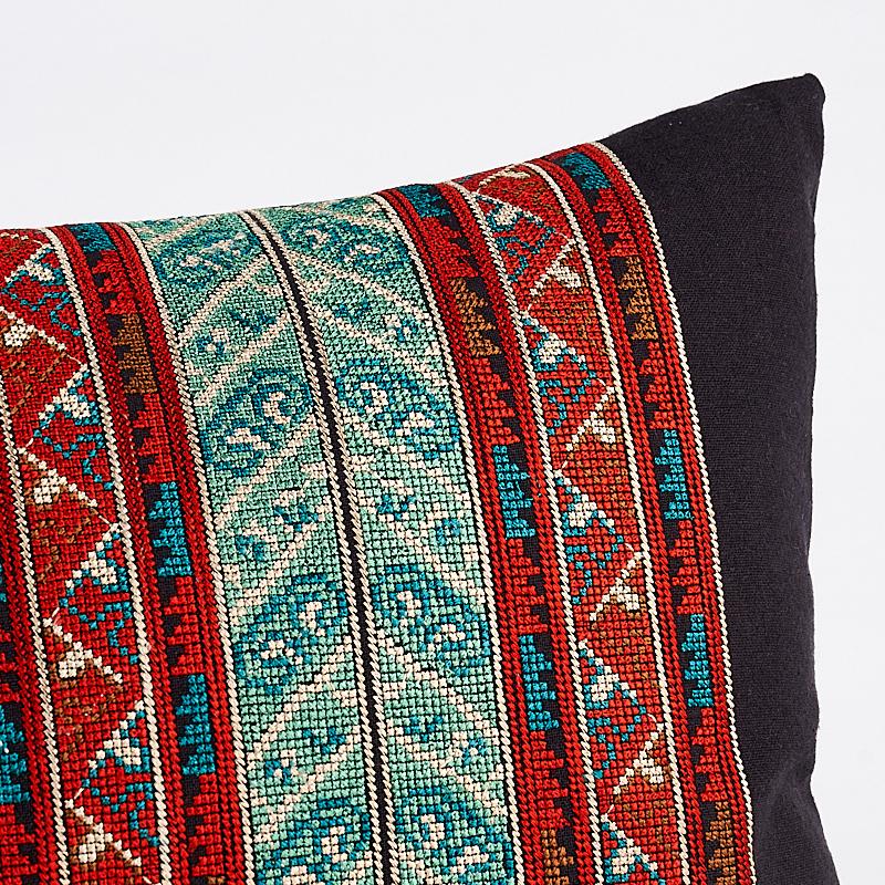 Schumacher Red & Black 24" x 12" Vinka Embroidery Pillow