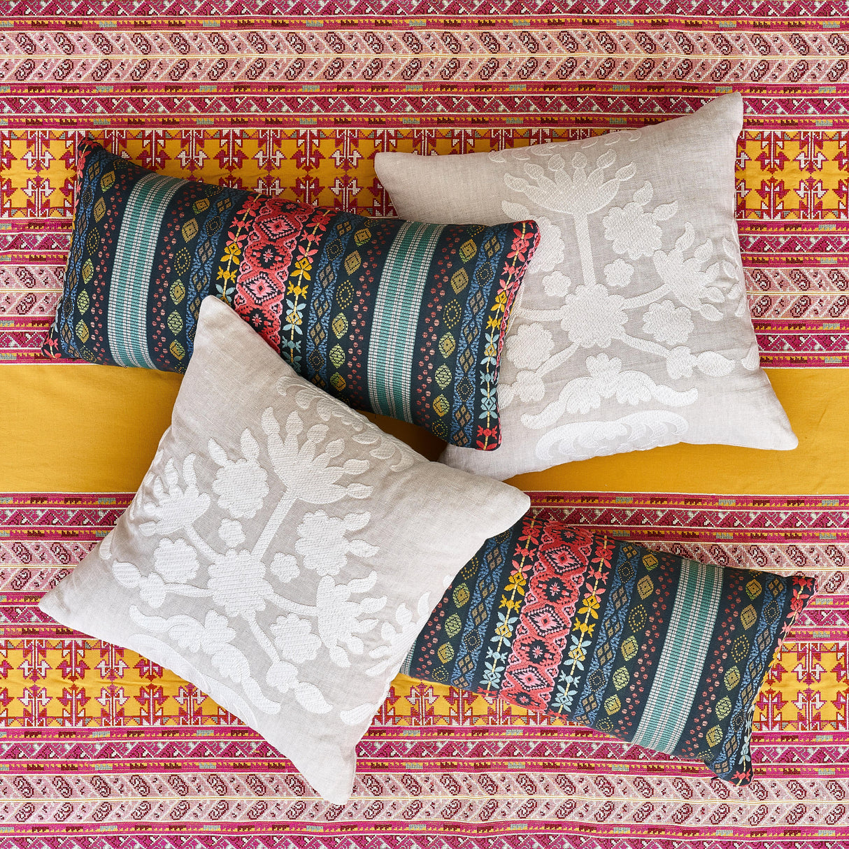 Schumacher Red & Black 24" x 12" Vinka Embroidery Pillow
