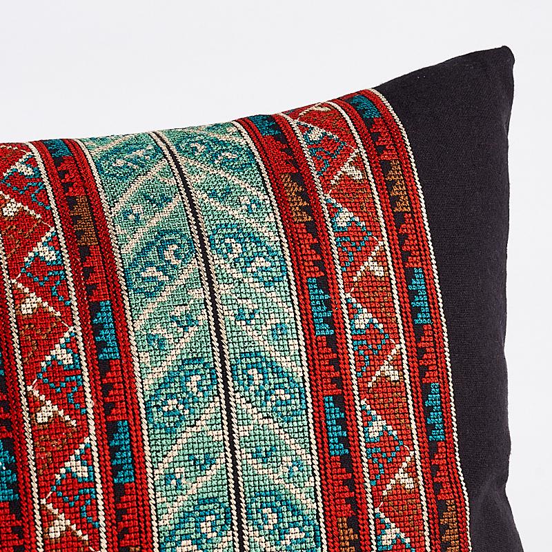 Schumacher Vinka Embroidery Red & Black 24" x 12" Pillow