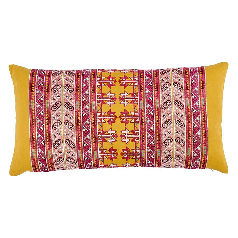 Schumacher Vinka Embroidery Pink & Yellow 24" x 12" Pillow