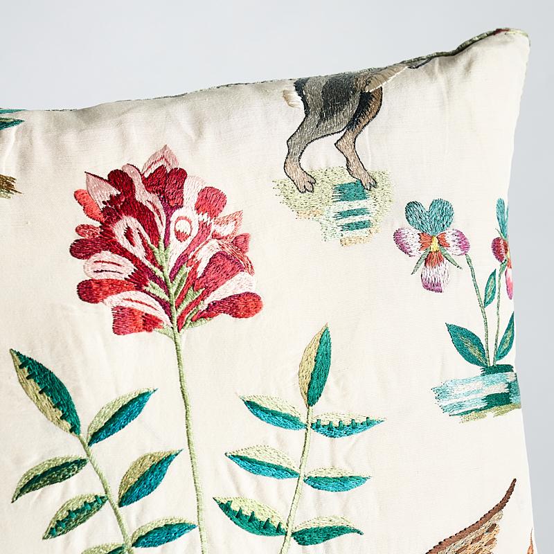 Schumacher Royal Silk Embroidery  A Multi 14" x 14" Pillow