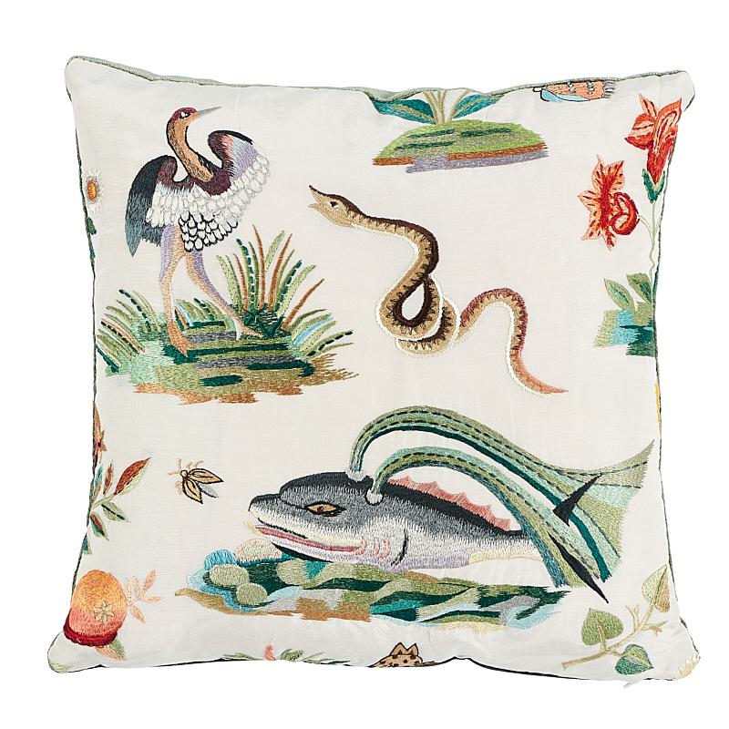 Schumacher Royal Silk Embroidery  C Multi 14" x 14" Pillow
