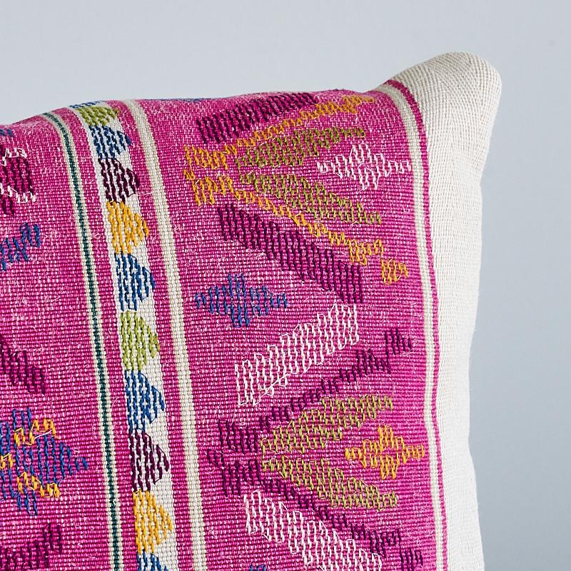 Schumacher Sandor Stripe Embroidery Magenta 24" x 12" Pillow