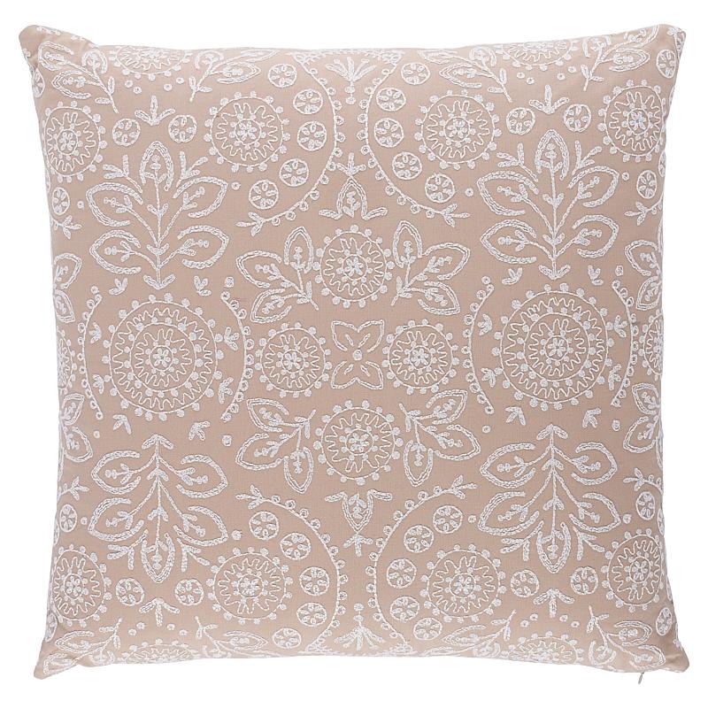 Schumacher Natural 20" x 20" Tiana Embroidery Pillow