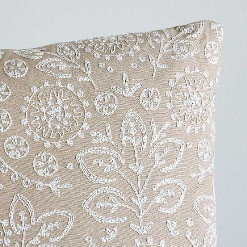 Schumacher Natural 22" x 22" Tiana Embroidery Pillow