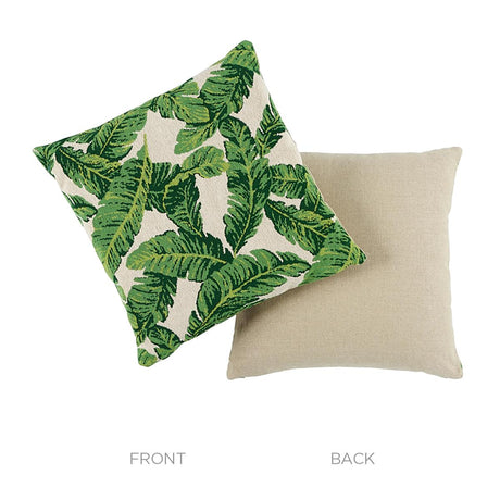 Schumacher Green & Ivory 22" x 22" Tropical Leaf Pillow
