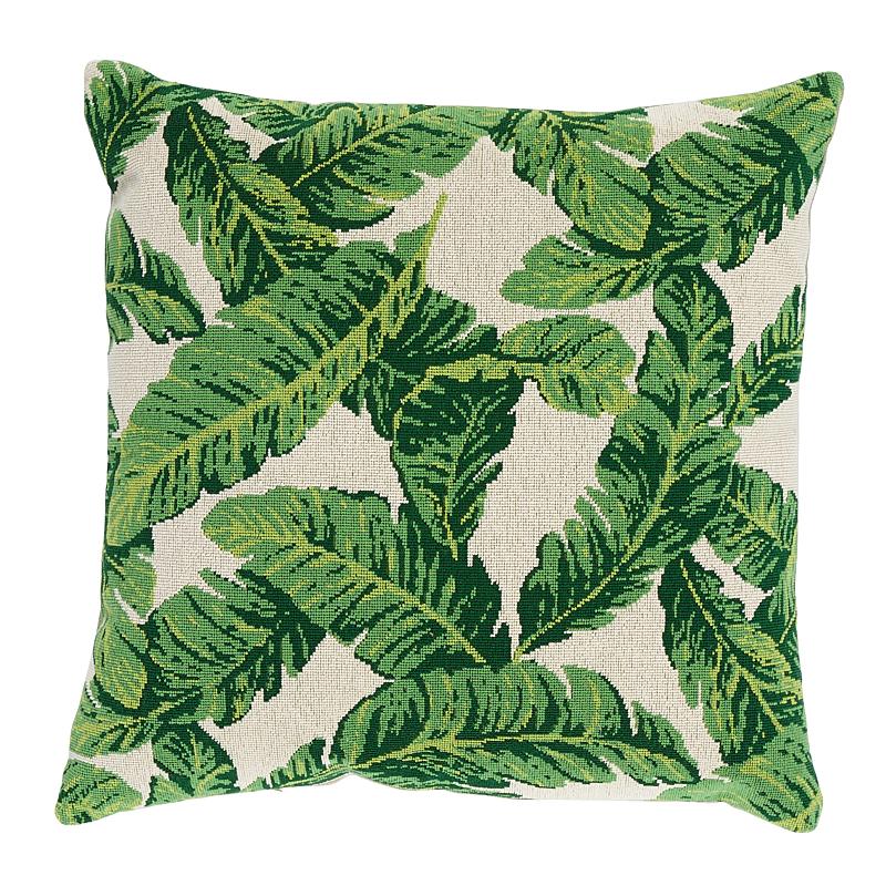 Schumacher Green & Ivory 22" x 22" Tropical Leaf Pillow