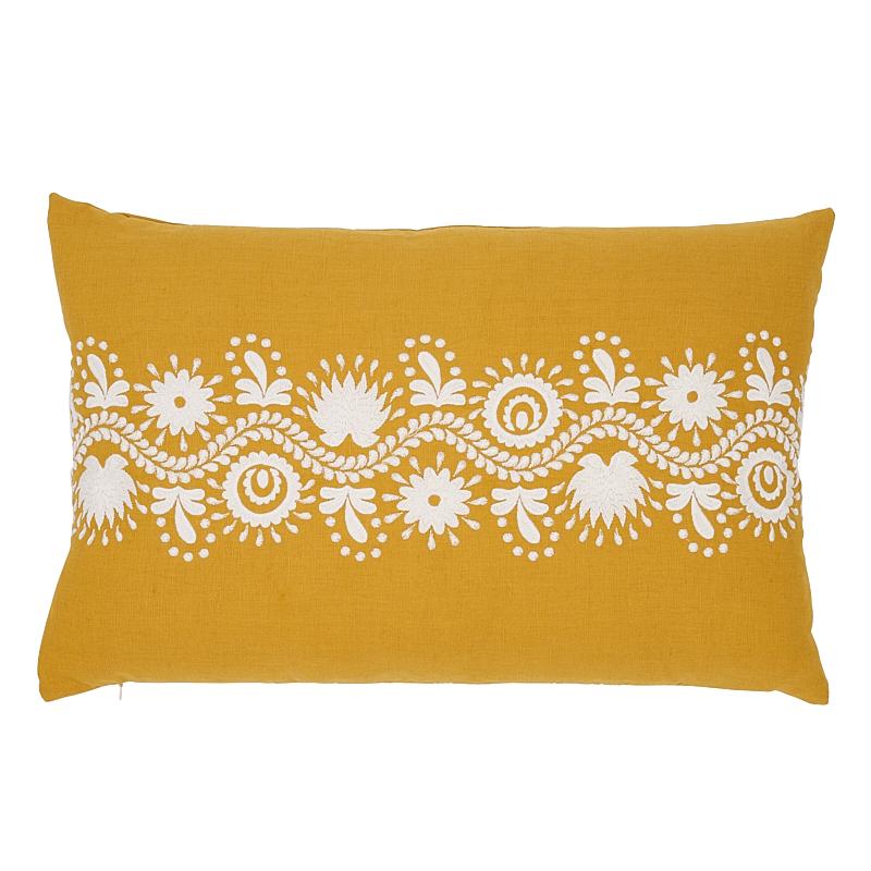 Schumacher Theodora Embroidery Saffron 24" x 16" Pillow