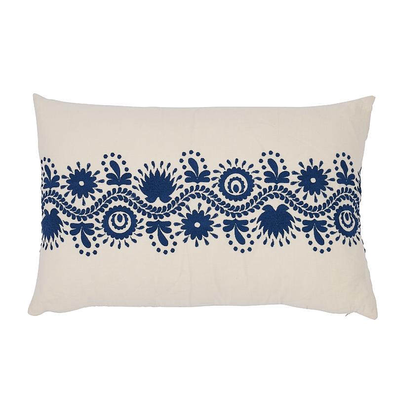 Schumacher Theodora Embroidery Blue 24" x 16" Pillow