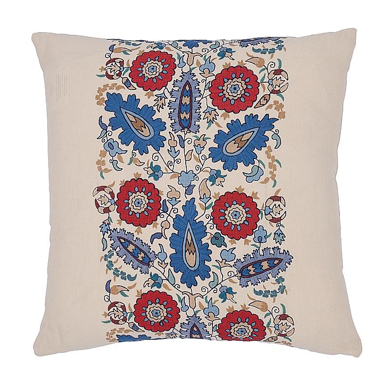 Schumacher Anatolia Embroidery Red & Blue 20" x 20" Pillow