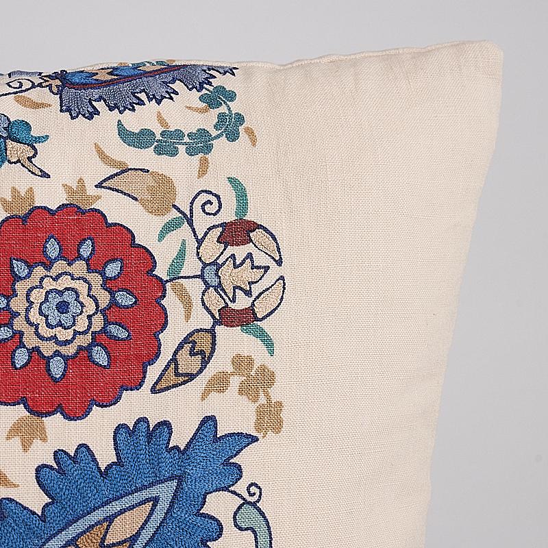 Schumacher Anatolia Embroidery Red & Blue 20" x 20" Pillow