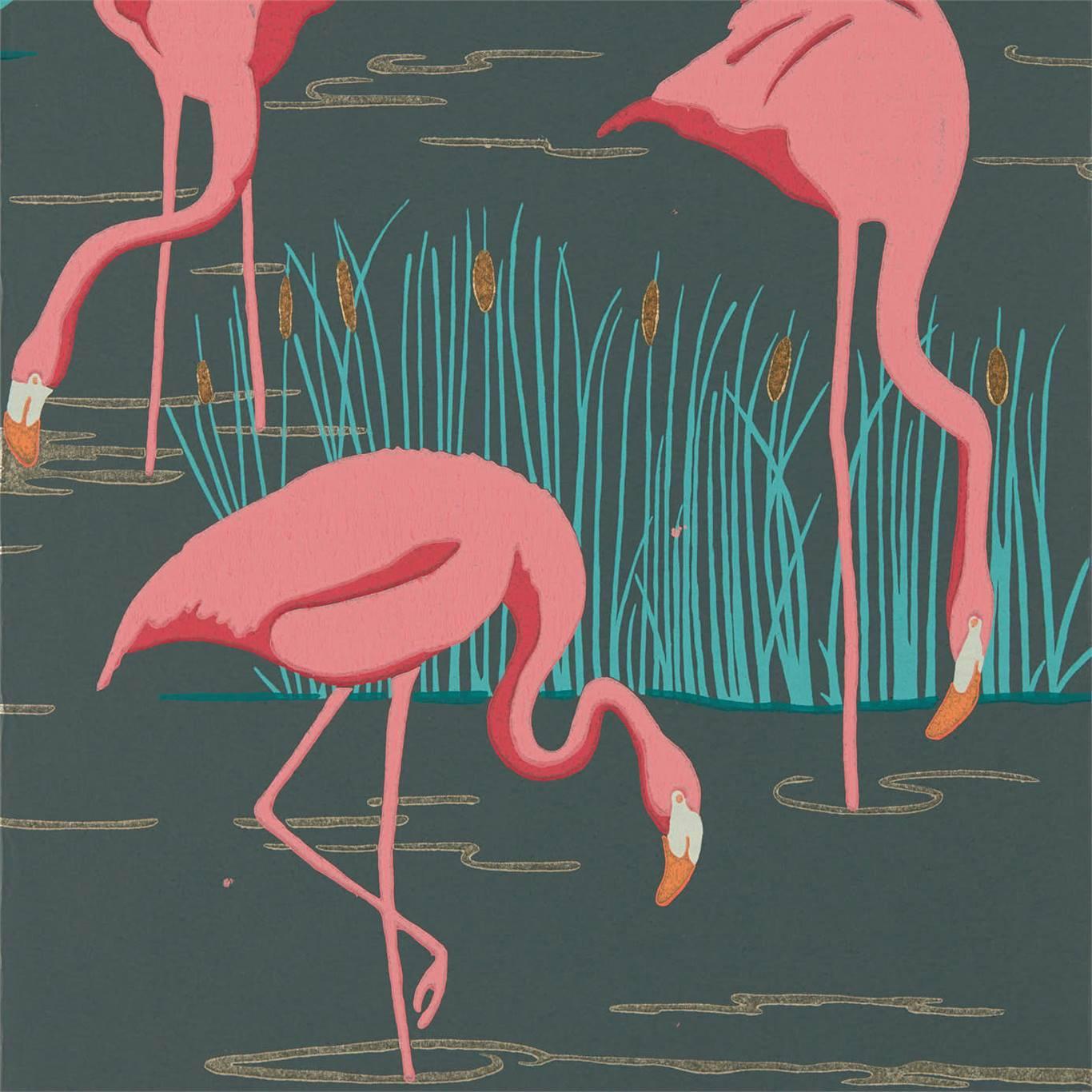 Harlequin Salinas Ebony/Coral/Lagoon Wallpaper