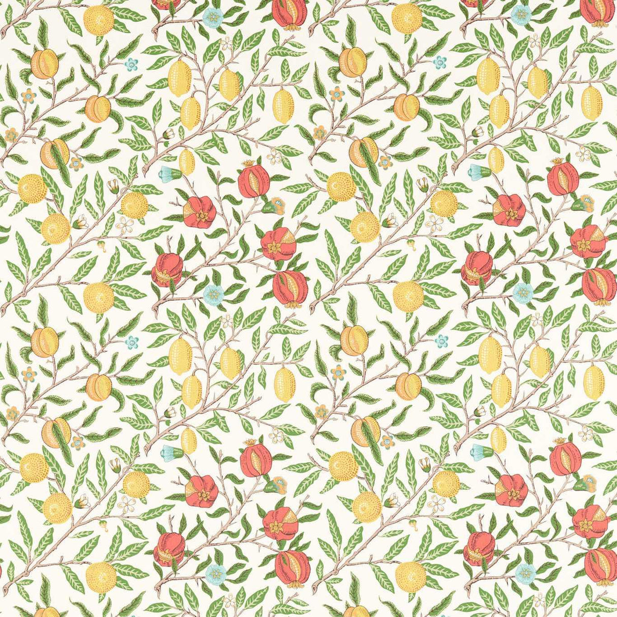 Morris & Co Fruit Leaf Green/Madder Fabric