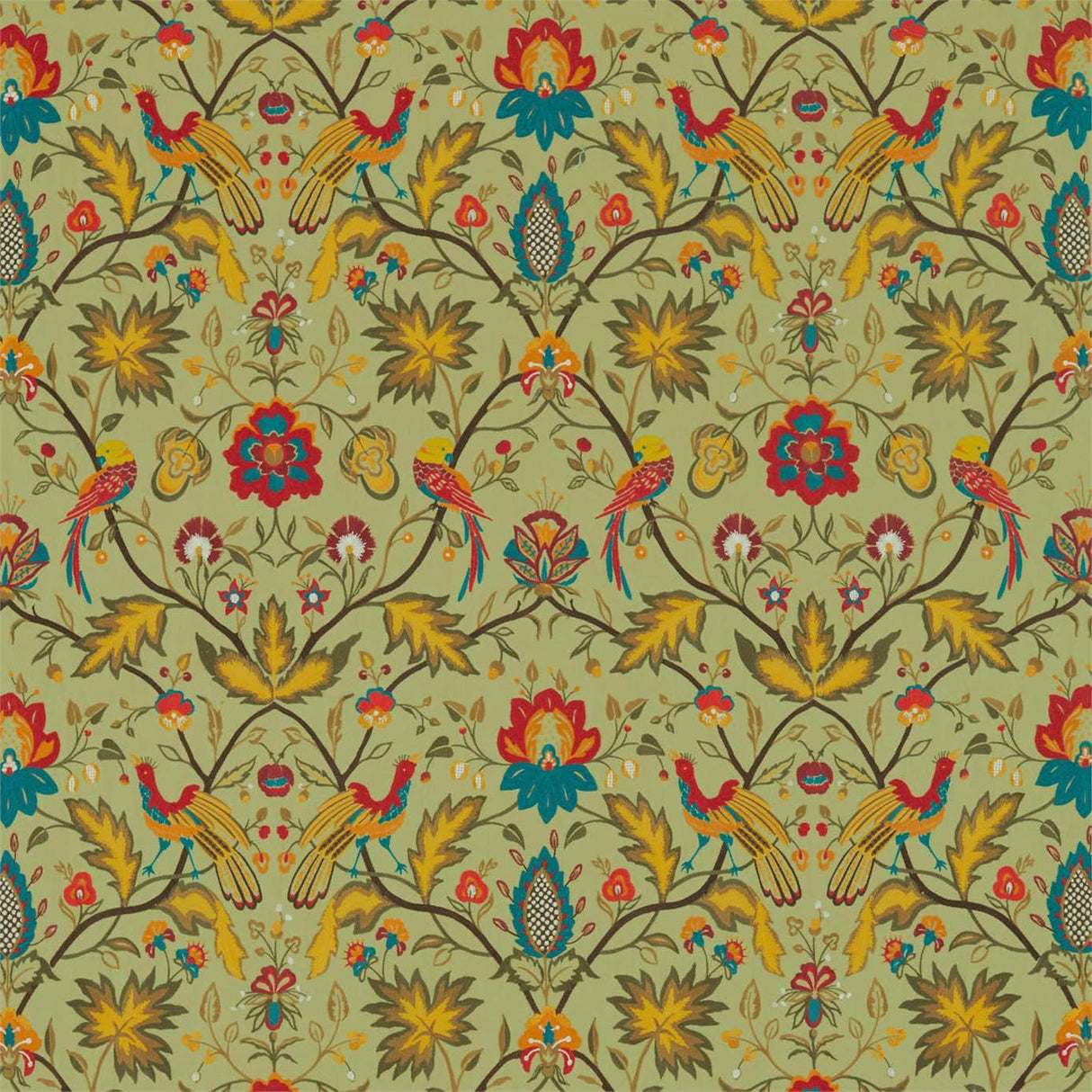 Zoffany Oiseaux de Paradis Embroidery Olivine Fabric