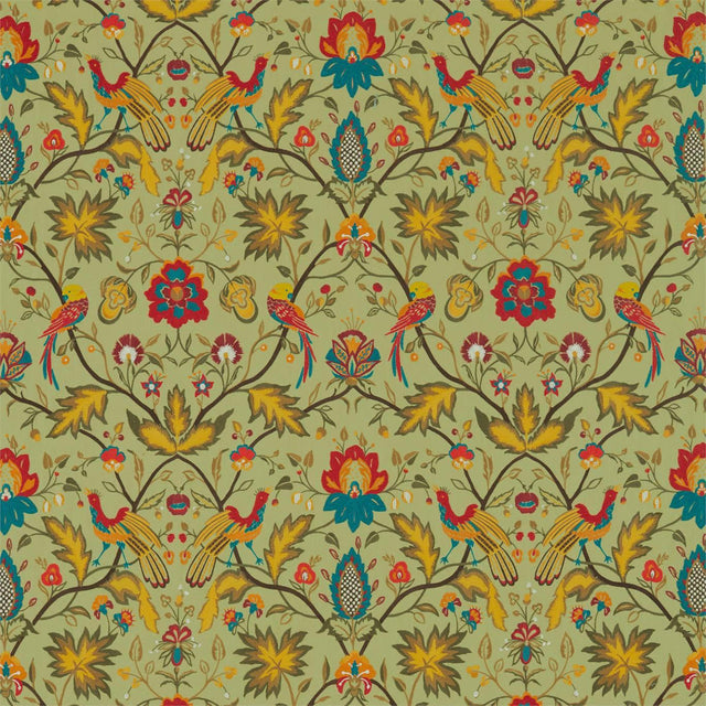 Zoffany Oiseaux de Paradis Embroidery Olivine Fabric