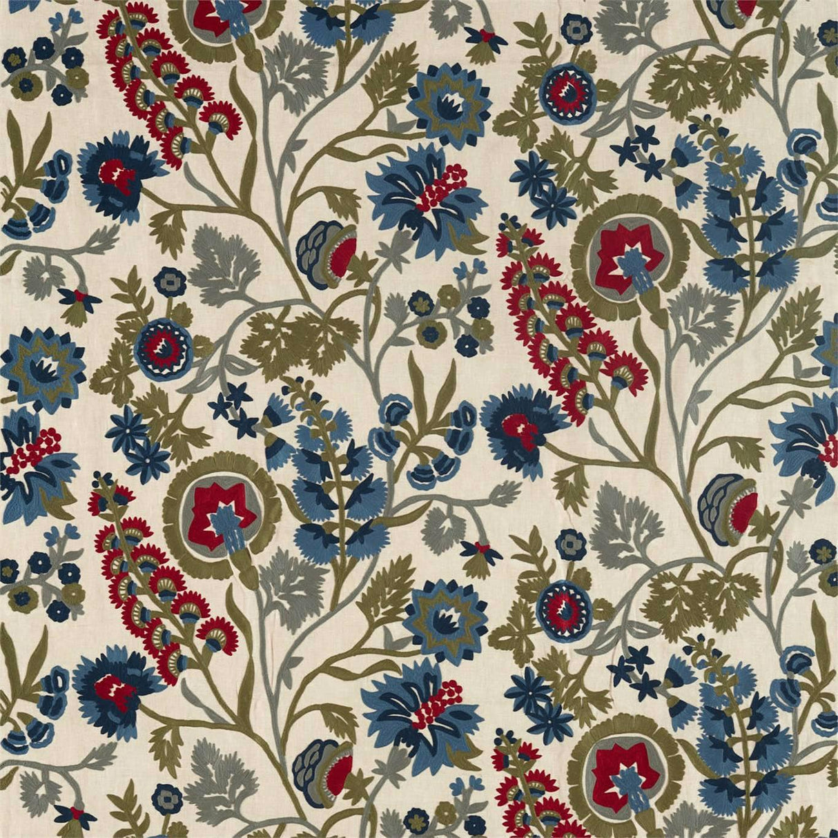 Zoffany Hardwick Crewel Sunstone/Indigo Fabric