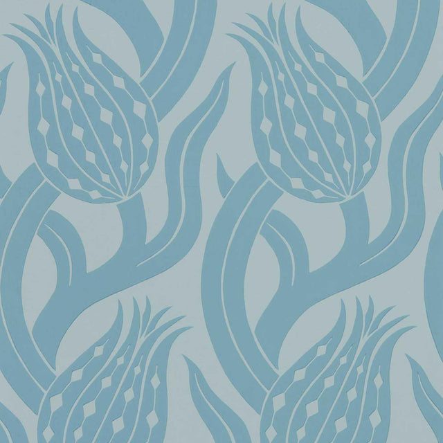 Zoffany Persian Tulip Blue Stone Wallpaper