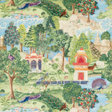 Zoffany Peacock Garden Green/Coral Fabric