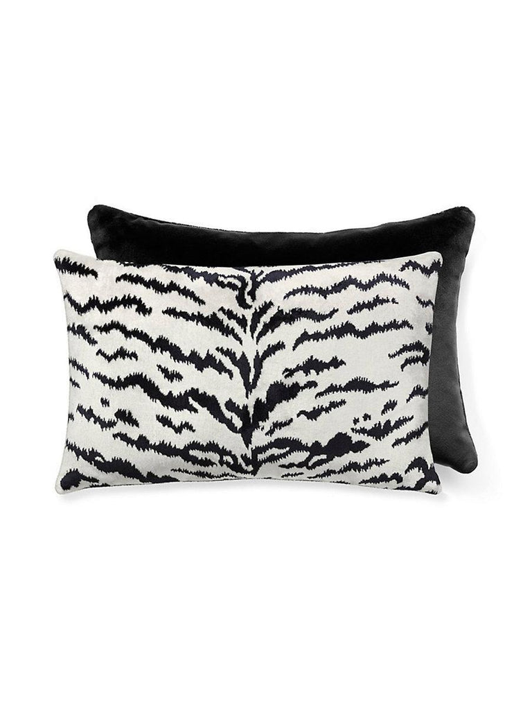 Scalamandre Tigre/Velvet Lumbar Off-White & Black / Anthracite Pillow