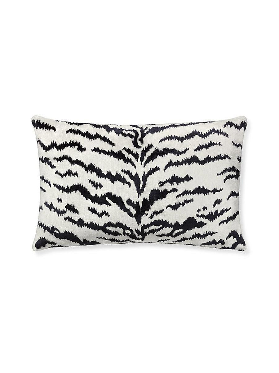 Scalamandre Tigre/Velvet 22 X 14 - Off-White & Black / Black Decorative Pillow