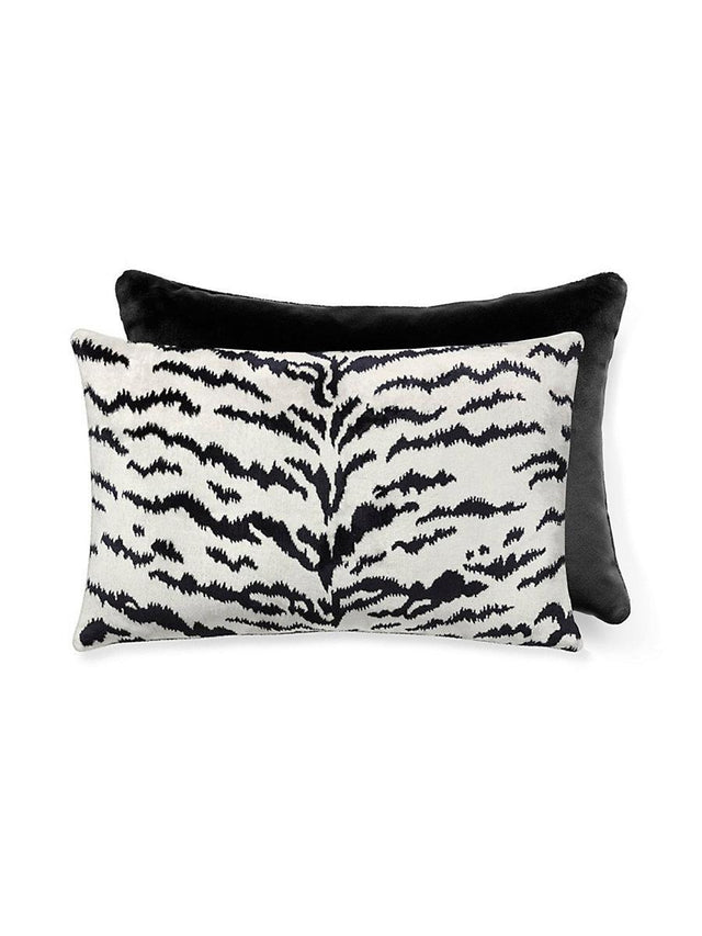 Scalamandre Tigre/Velvet 22 X 14 - Off-White & Black / Black Decorative Pillow