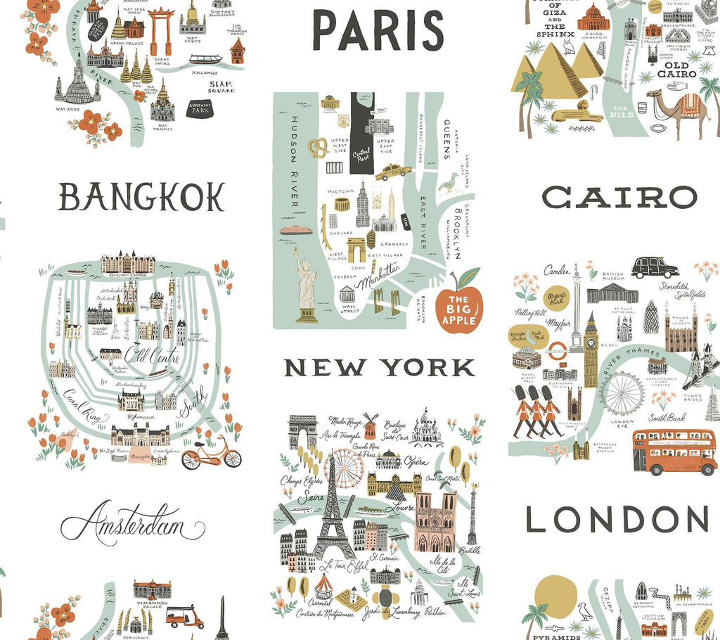 Rifle Paper Co. City Maps Peel and Stick Mint Wallpaper