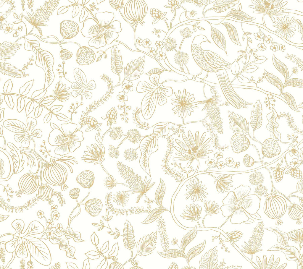 Rifle Paper Co. Aviary Peel and Stick Off White/Gold Wallpaper