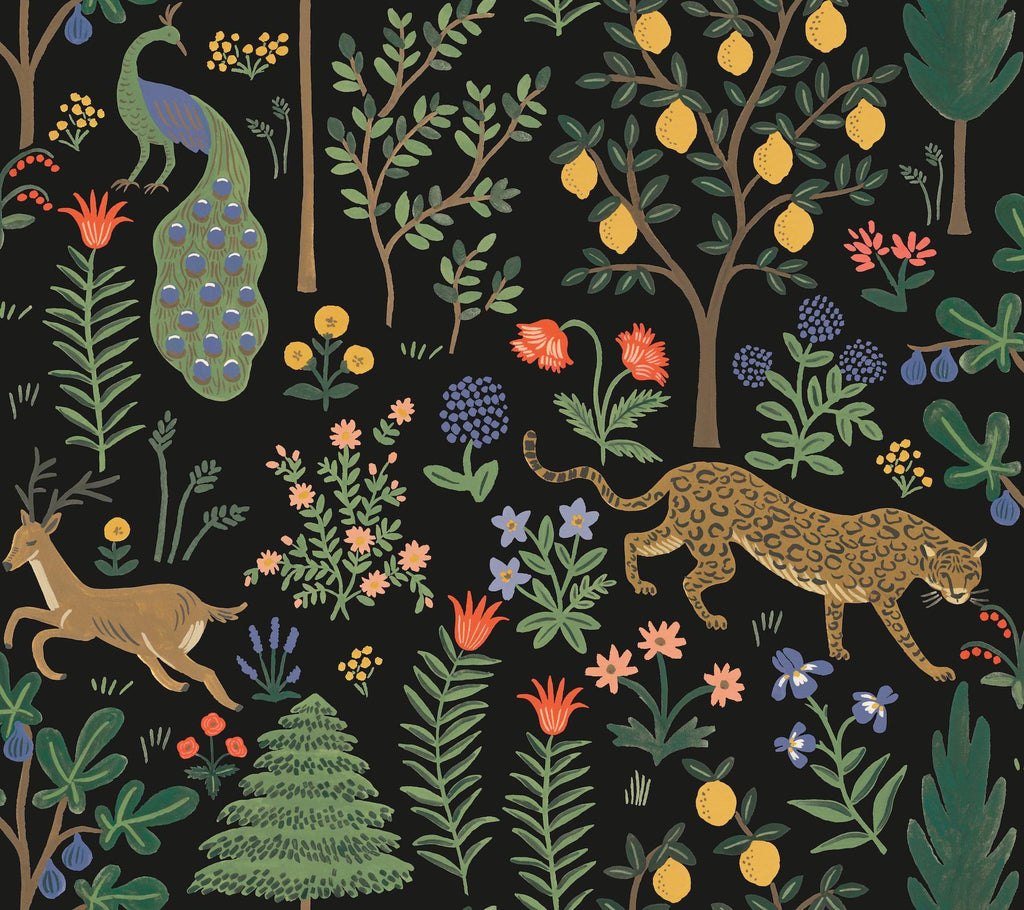 Rifle Paper Co. Menagerie Peel and Stick Black Wallpaper
