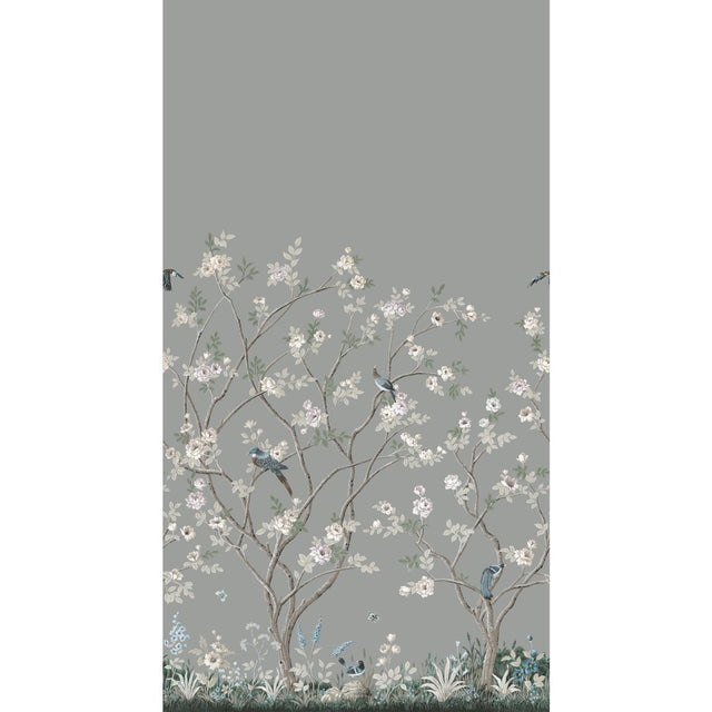 York Lingering Garden Mural Gray Wallpaper